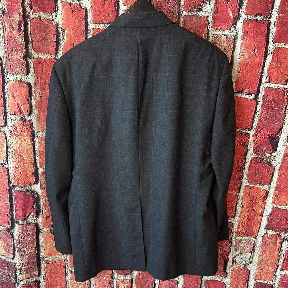 Bill Blass Menswear Vintage Blazer Suit Jacket Size 44 R Gray Plaid